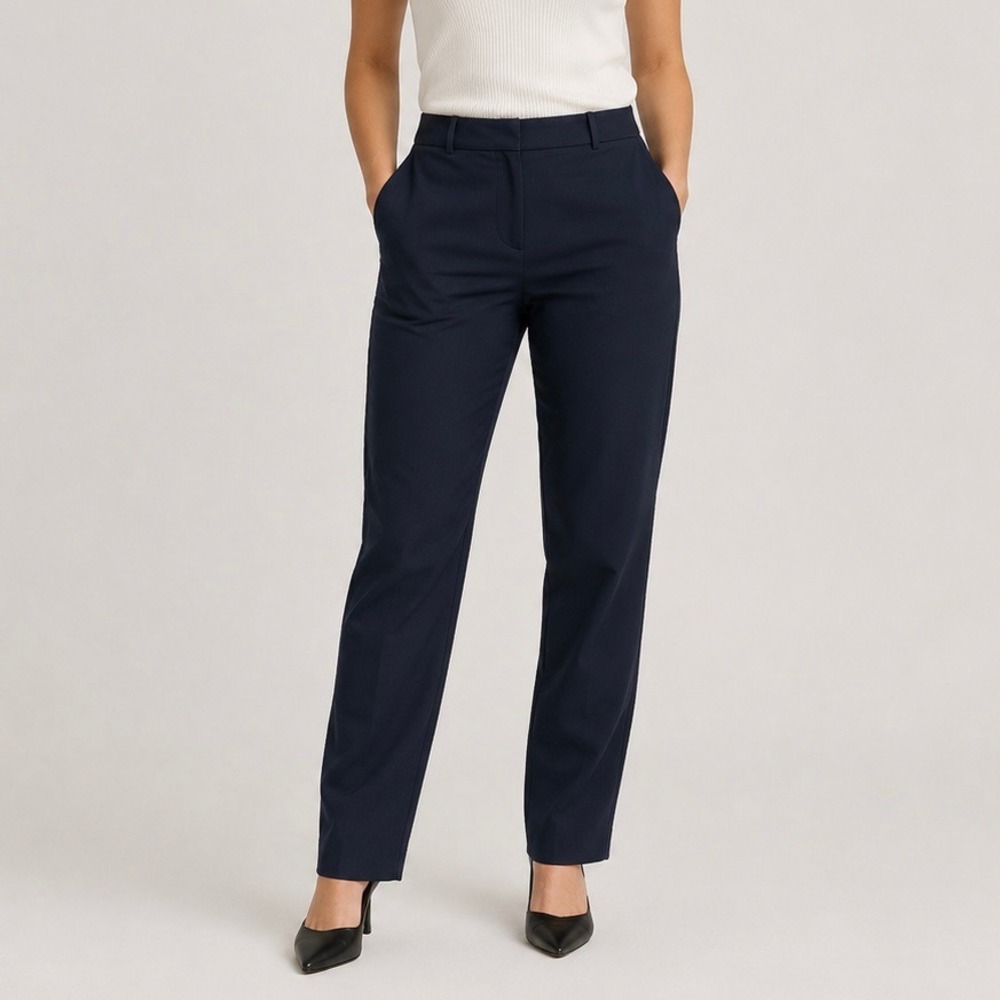 Ralph Lauren Purple Label Navy Blue Virgin Wool Straight Leg Trousers Size 2